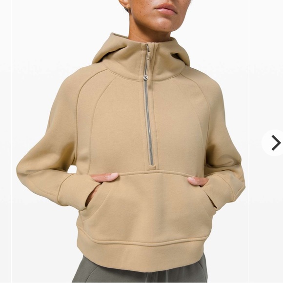 (XS/S) Lululemon Oversized 1/2 Zip Scuba Hoodie Trench Tan Extra Small Crop - Picture 12 of 15